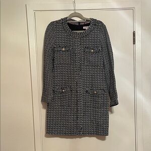 Nanette Lepore Black and White Tweed Long Sleeve Dress